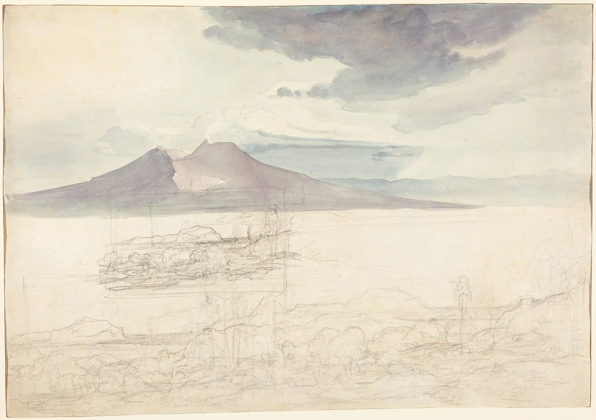 Panoramic Views of Vesuvius and Monte Pellegrino, by Carl Rottmann, graphite, 1827