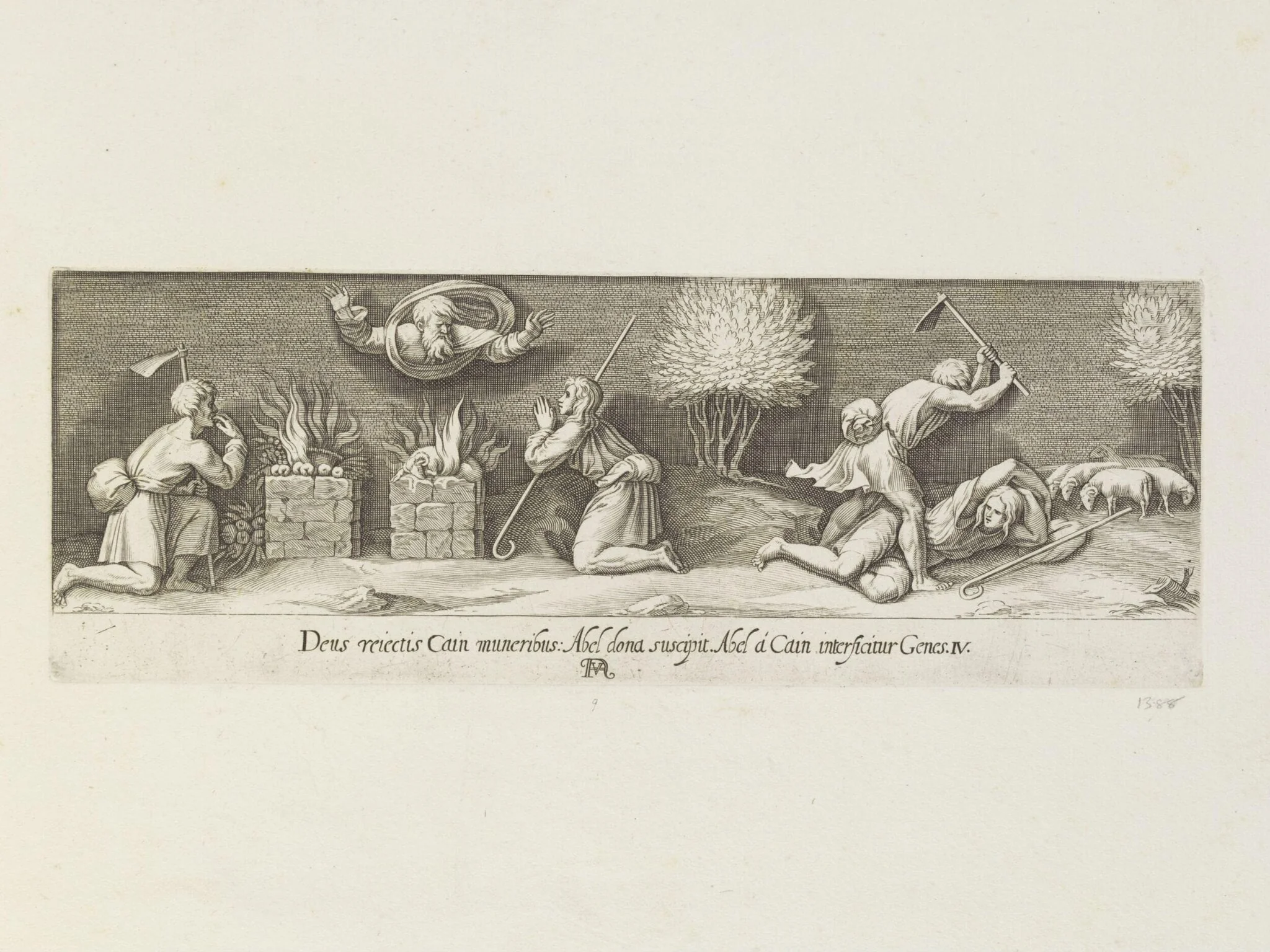 The sacrifices of Cain and Abel, and the death of Abel, by Francesco Villamena, 1626