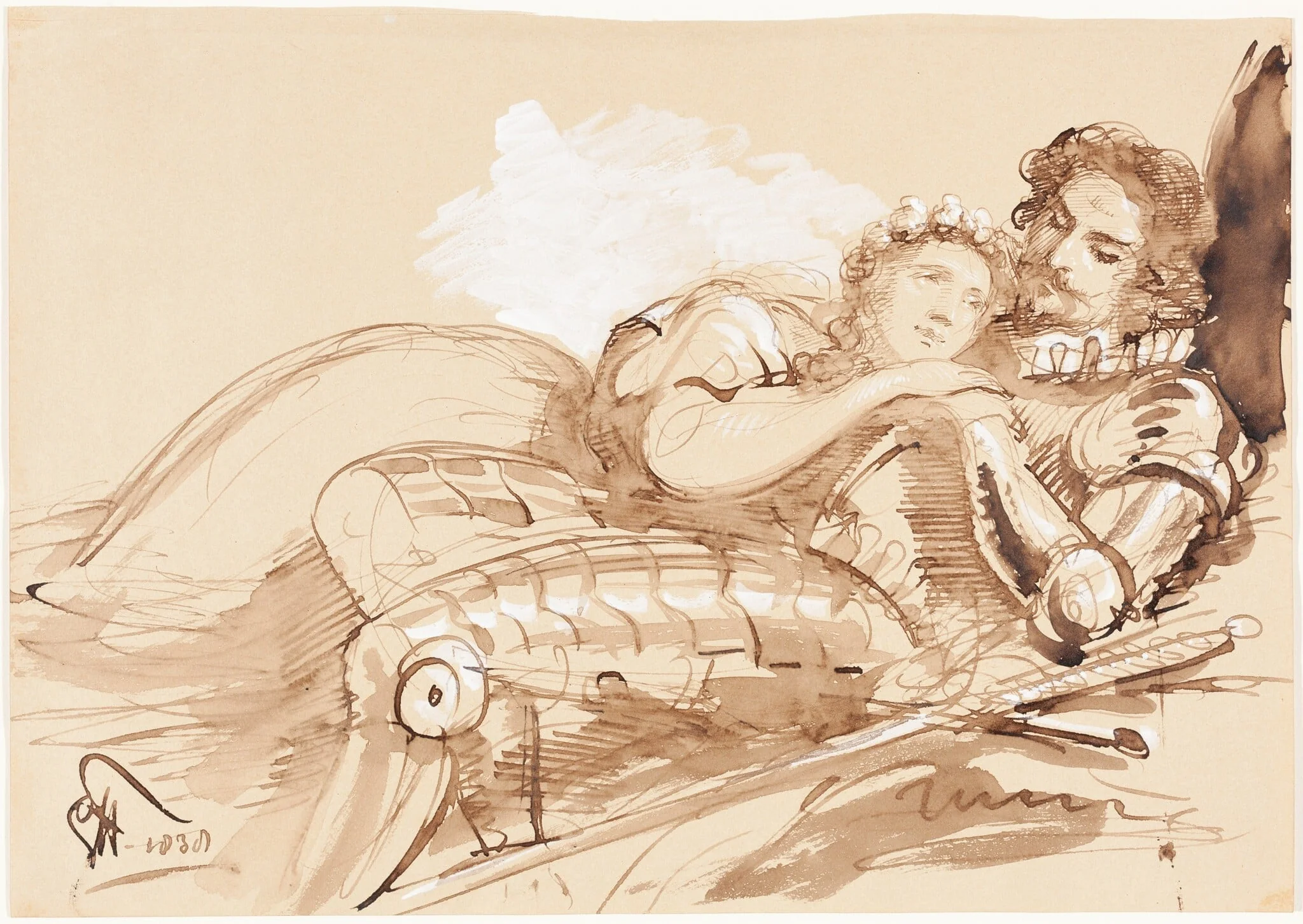 A Maiden Embraced by a Knight in Armor, by George, Sir Hayter, ink, 1838