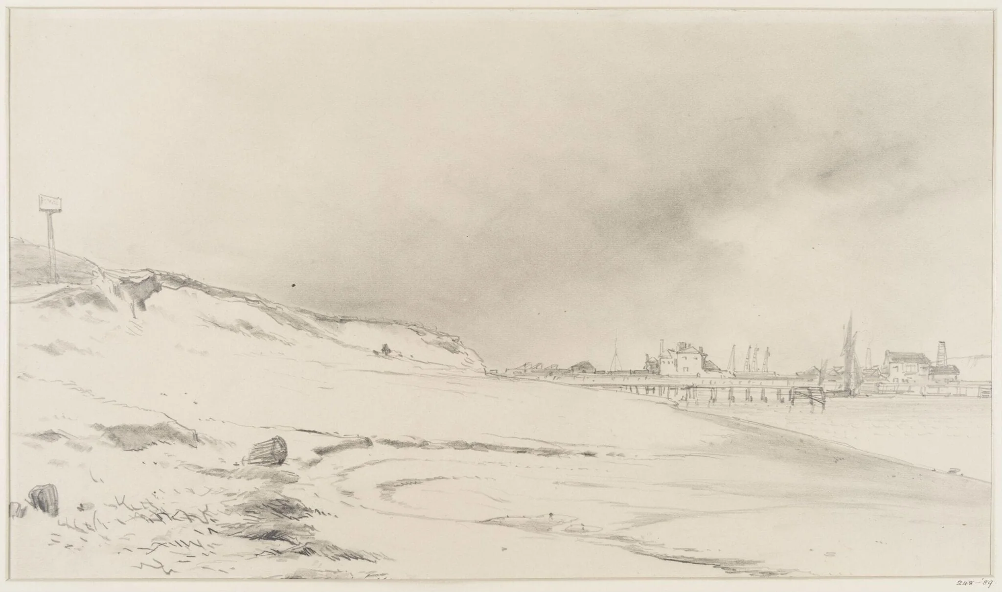 River bank with jetty and buildings, by Beverly, 1830