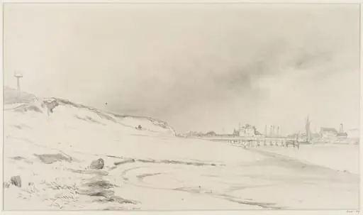 River bank with jetty and buildings