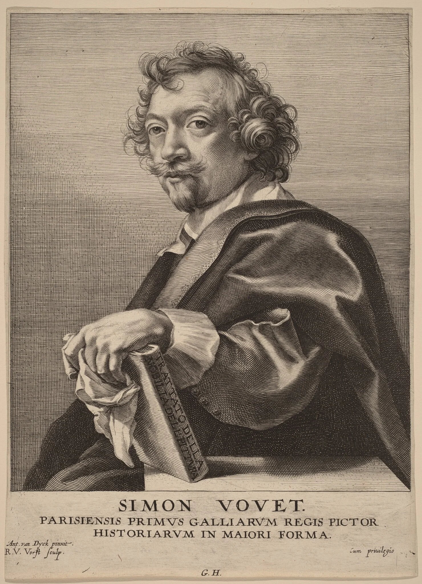 Simon Vouet, by Robert van Voerst, ink, 1634