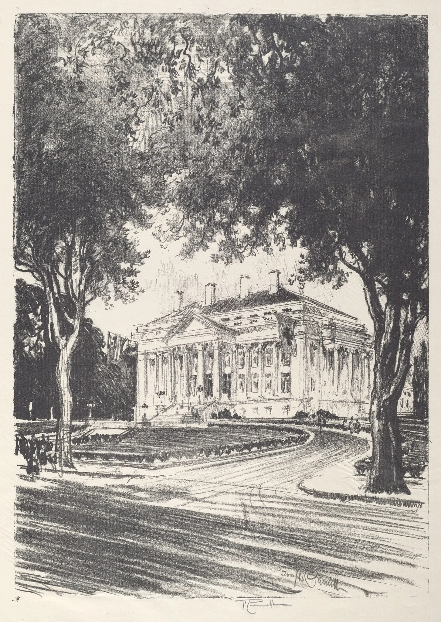 National Red Cross Headquarters, Washington, by Joseph Pennell, ink, 1919