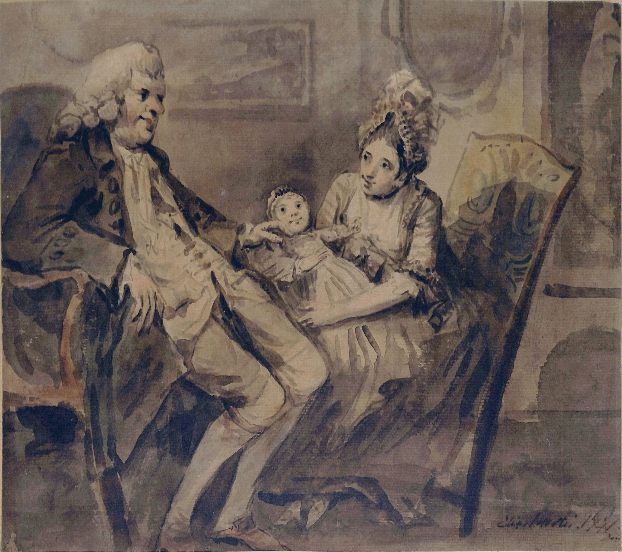 Interior with family group, by Elias Martin, watercolor, 1771