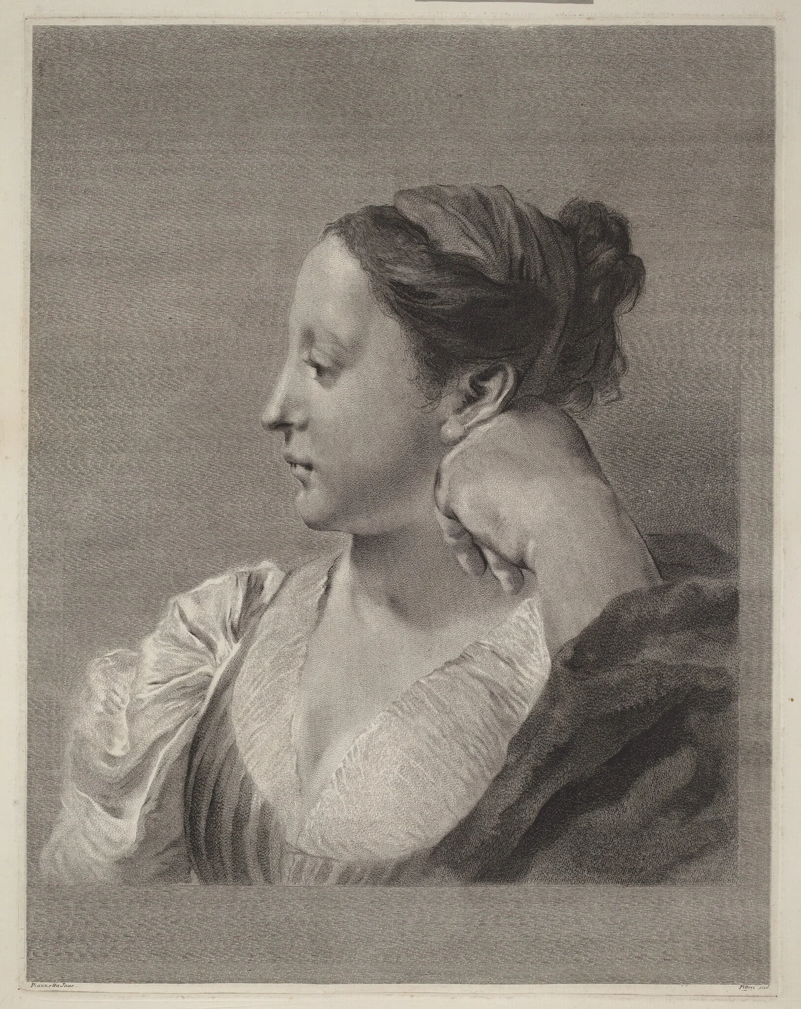 Young Woman in Profile, by Marco Alvise Pitteri, ink, 1744