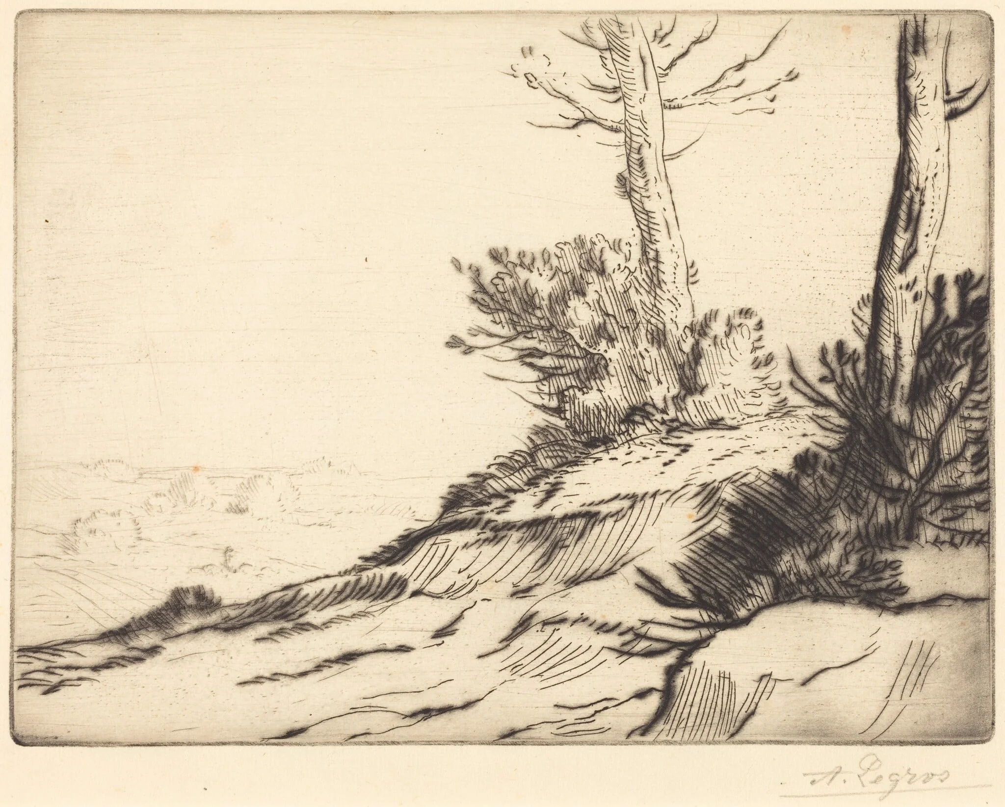 Hill with Bushes (La butte aux brousailles), by Alphonse Legros, ink, 1874