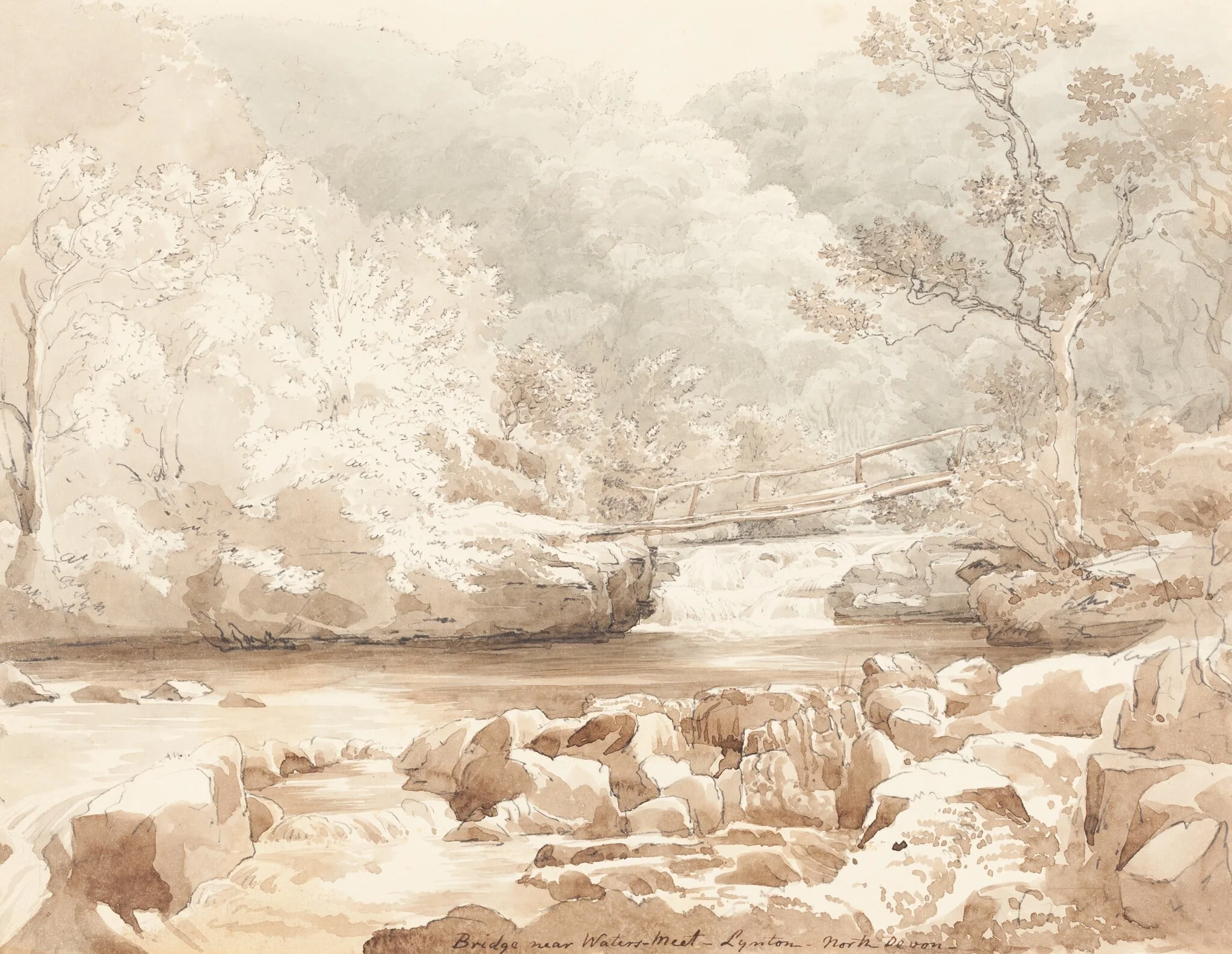 Bridge Near Waters-Meet, Lynton, North Devon, by James Bulwer, graphite, 1801