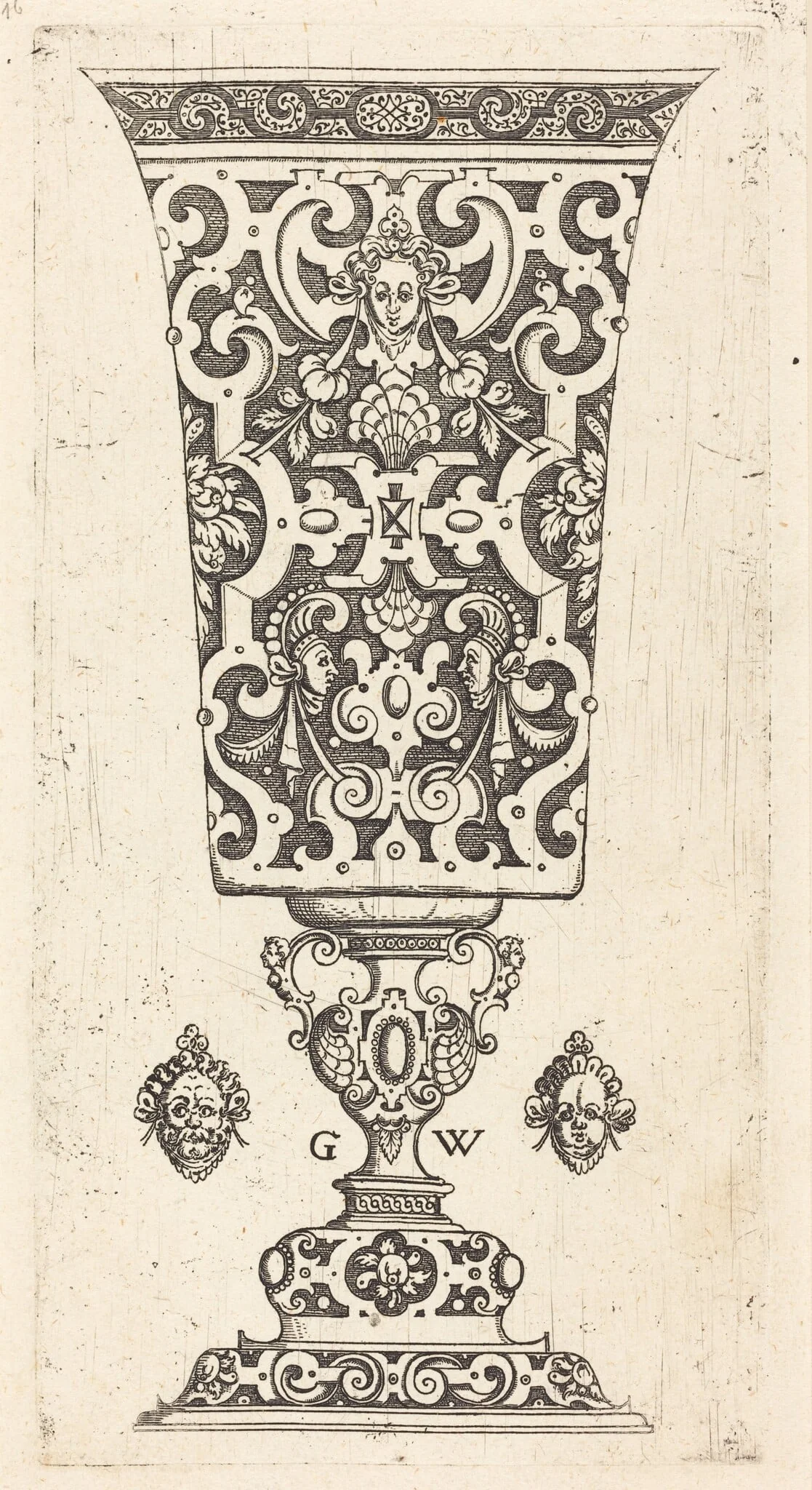 Goblet decorated with masque, by Georg Wechter I, ink, 1579