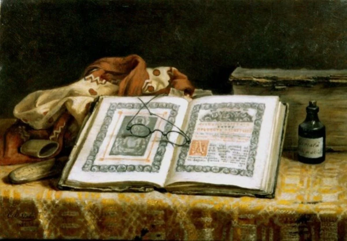 Natură statică cu carte și ochelari, by Constantin Daniel Stahi, unspecified, 1882
