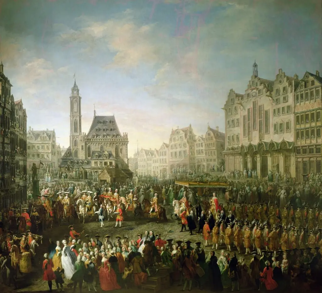 The coronation procession of Joseph II at the Römerberg in Frankfurt am Main