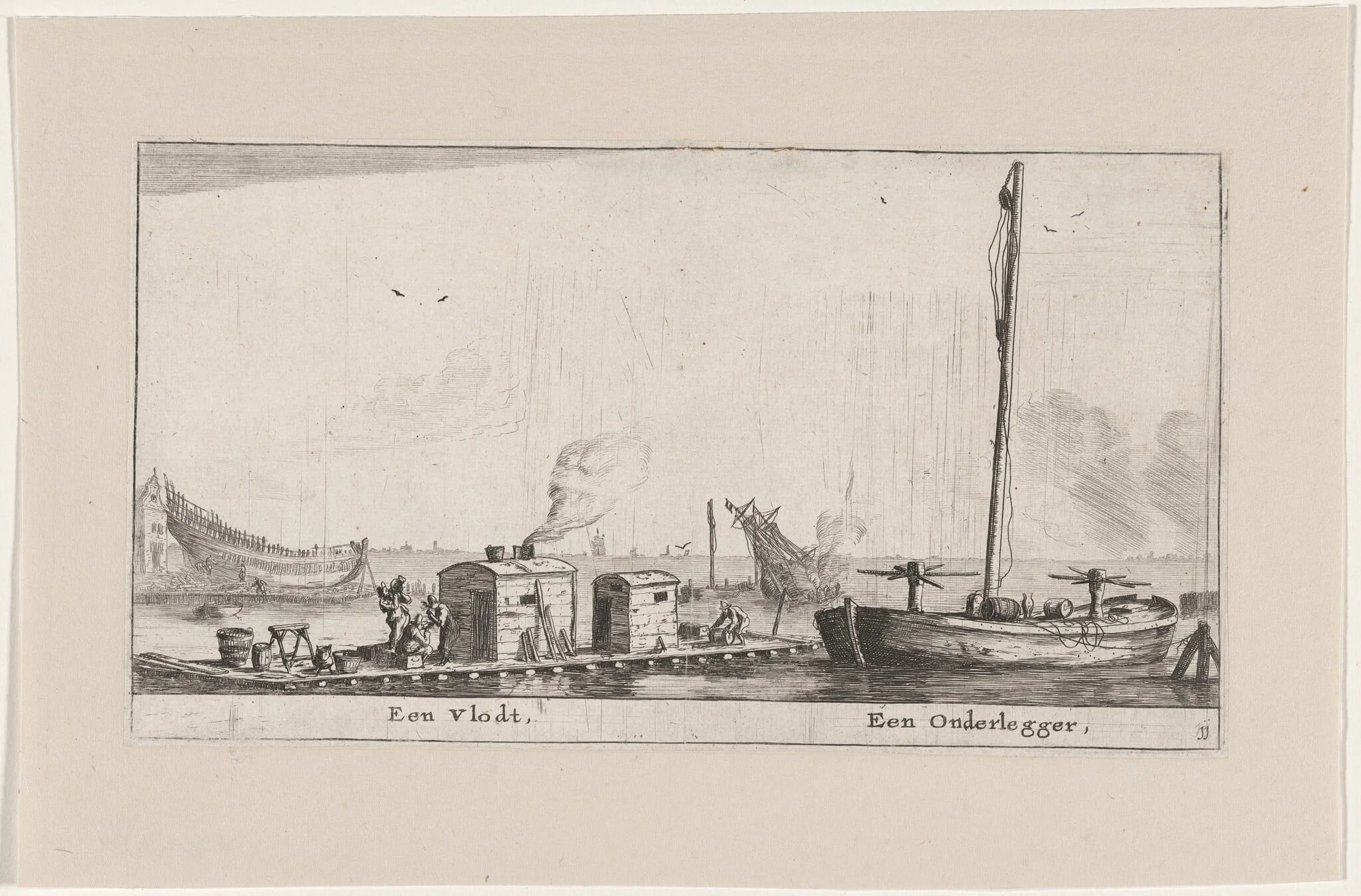 A Raft and a "Onderlegger", by Nooms, called Zeeman, Reinier, ink, 1653