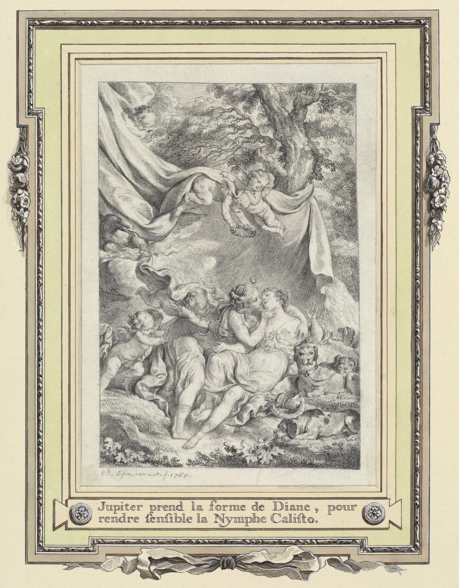 Jupiter and Callisto, by Charles Eisen, graphite, 1765