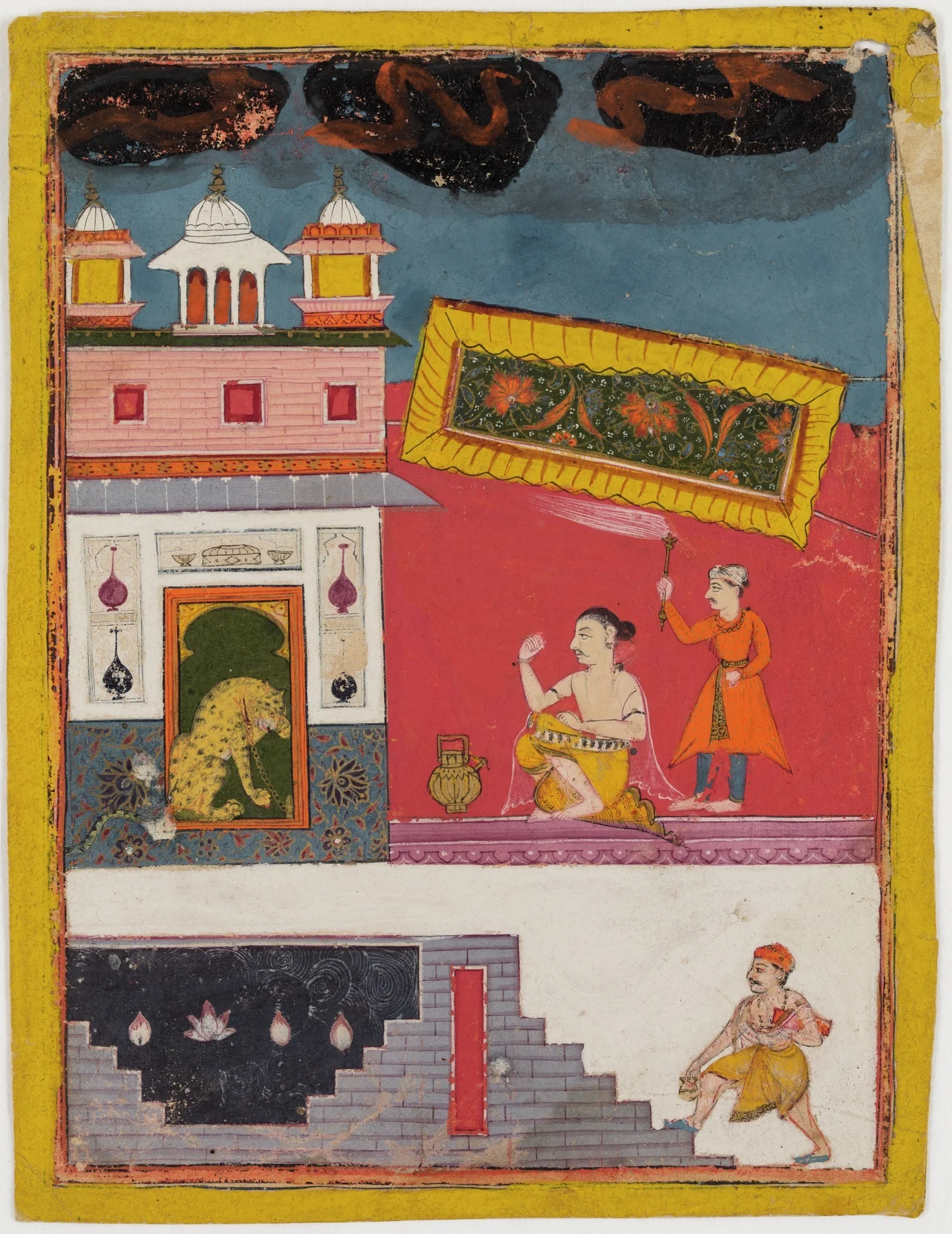 Palace Scene with Cheetah on Chain, Prince and Attendant