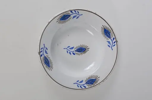 Vasul prezintă formă tronconică adâncită cu o bordură decorată cu motive florale și vegetale dispuse câte două în opoziție pe suprafața buzei (patru flori cu frunze). În centru este decorat cu o floare. Prezintă o marcă indescifrabilă pe exteriorul vasului. Cromatică: fond: alb; motive: albastru; maro.