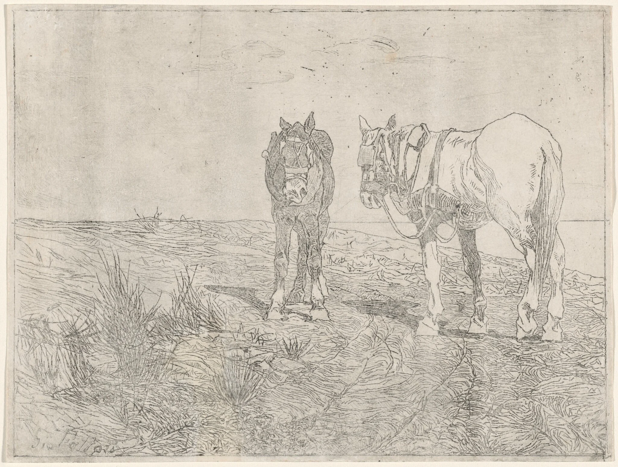 a) Horses at Rest (recto); b) Horses at Rest (verso) (Sosta di cavalli), by Giovanni Fattori, ink, 1875