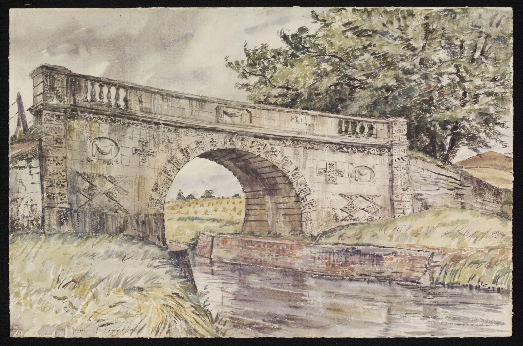 Lady Bridge over the Kennett and Avon Canal, Wilcot, by Lines, watercolor, 1942