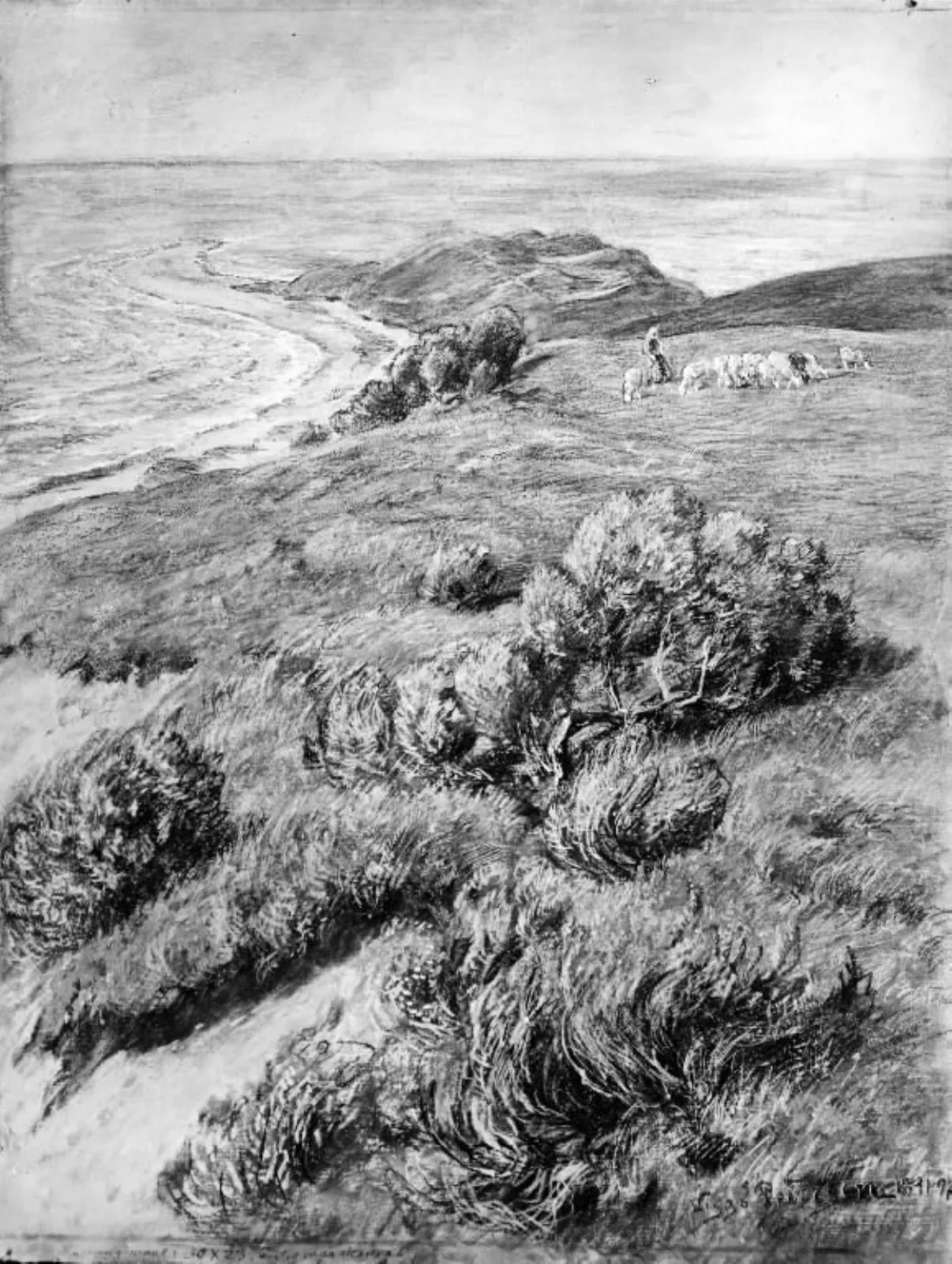 Kystlandskab med et næs, by Unknown, 1850
