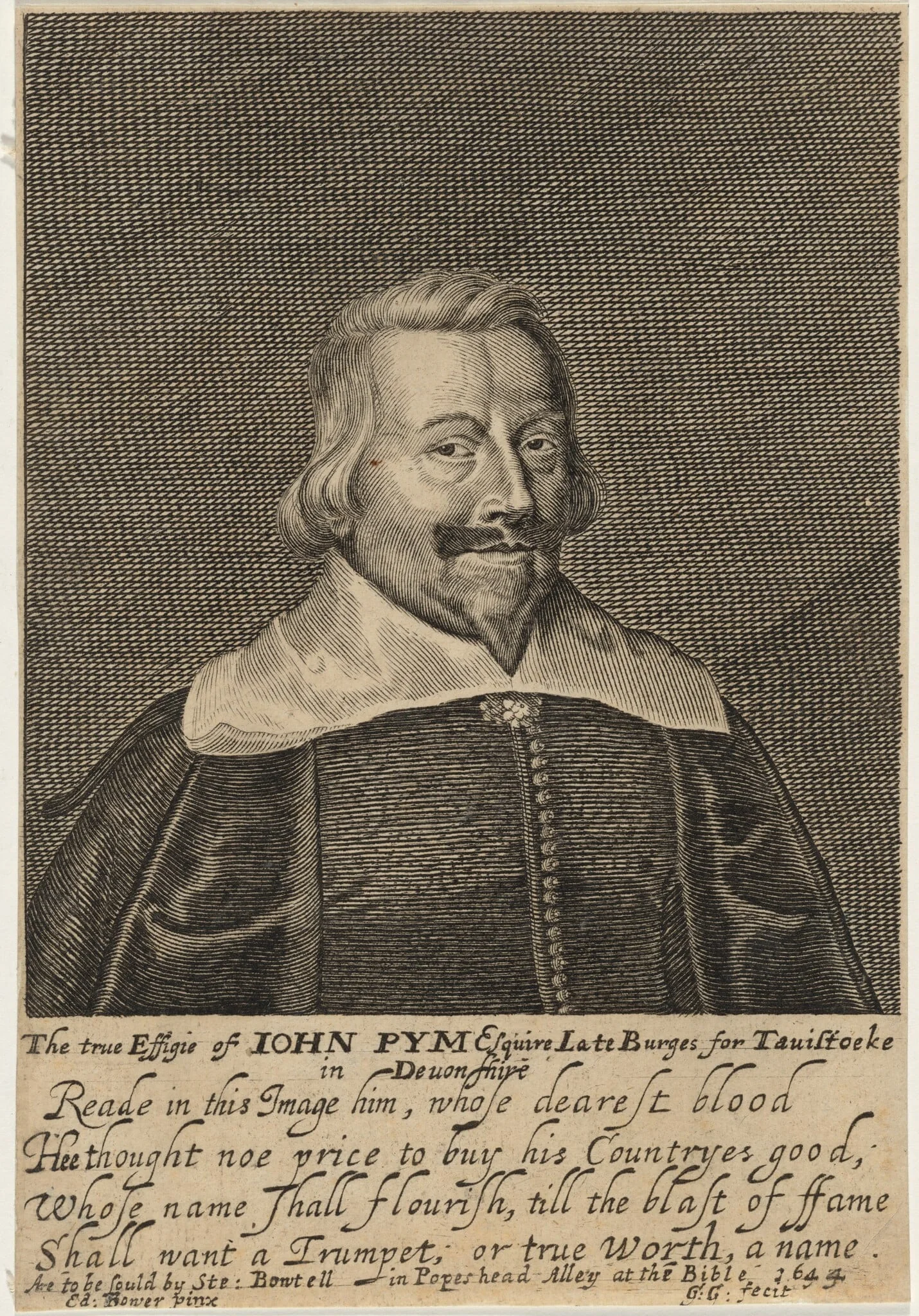 John Pym, by George Glover, ink, 1644
