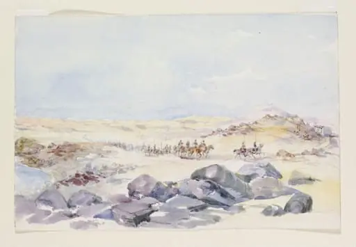 Cavalry under Capt.[sic] Broadwood marching from Wady Halfa to Sarras.