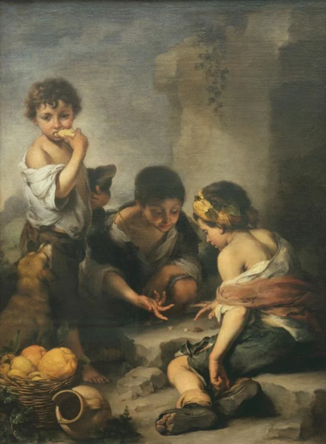 Young Boys Playing Dice, by Bartolomé Esteban Murillo, oil, 1675