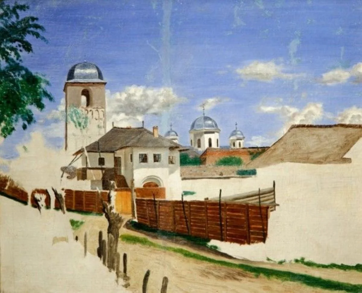 Peisaj din Câmpulung (Casa natală și Mănăstirea Negru-Vodă)
