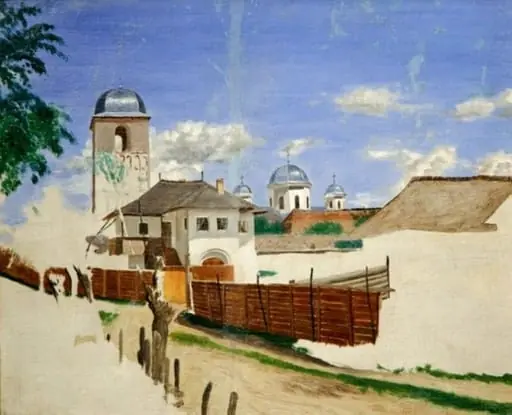 Peisaj din Câmpulung (Casa natală și Mănăstirea Negru-Vodă)