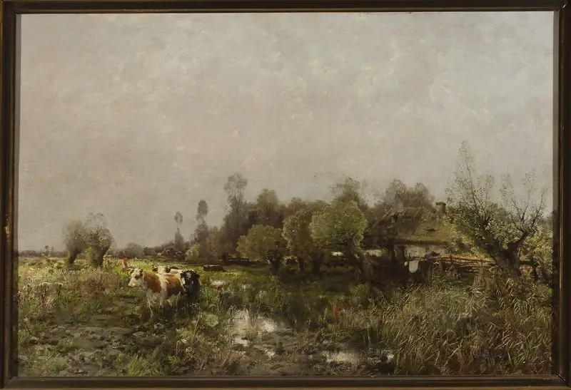 Summer landscape with a cottage on marshland
