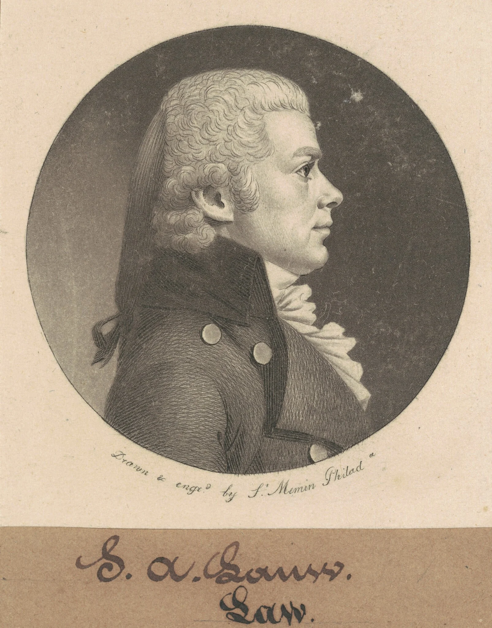 S. A. Law, by Charles Balthazar Julien Févret de Saint-Mémin, ink, 1800
