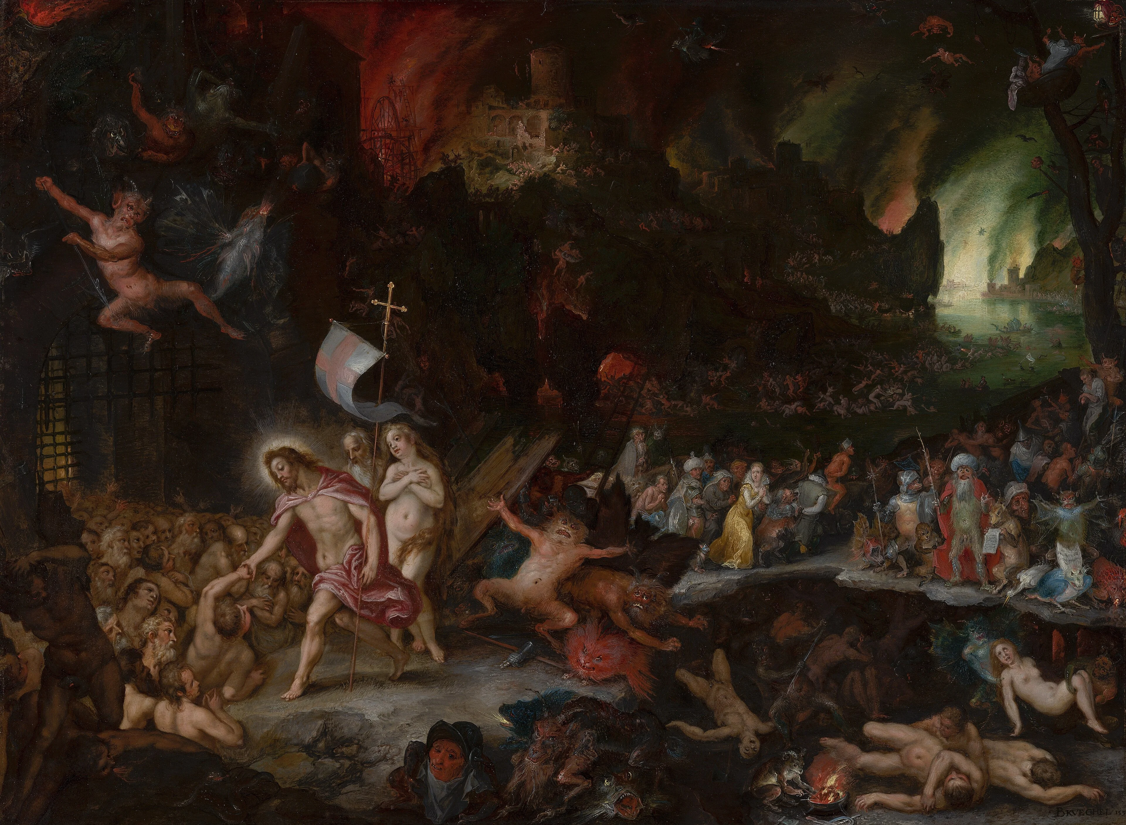 Christ's Descent into Limbo, by Jan Brueghel, the elder, oil, 1599
