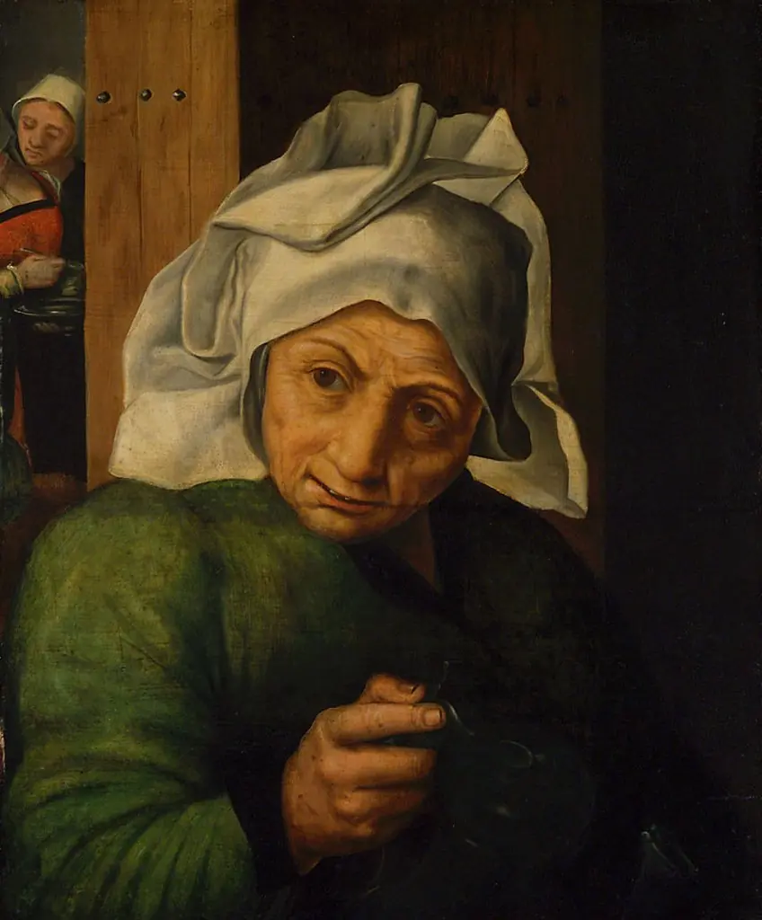 Old woman with a jug in her hand
