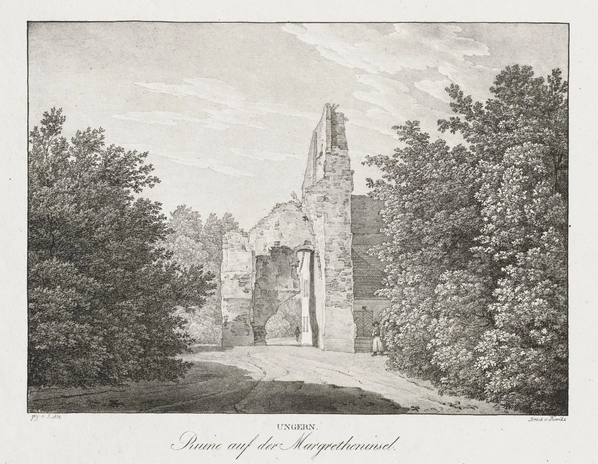 Ungern, Ruinen auf der Margretheninsel, by Jakob Alt, 1839