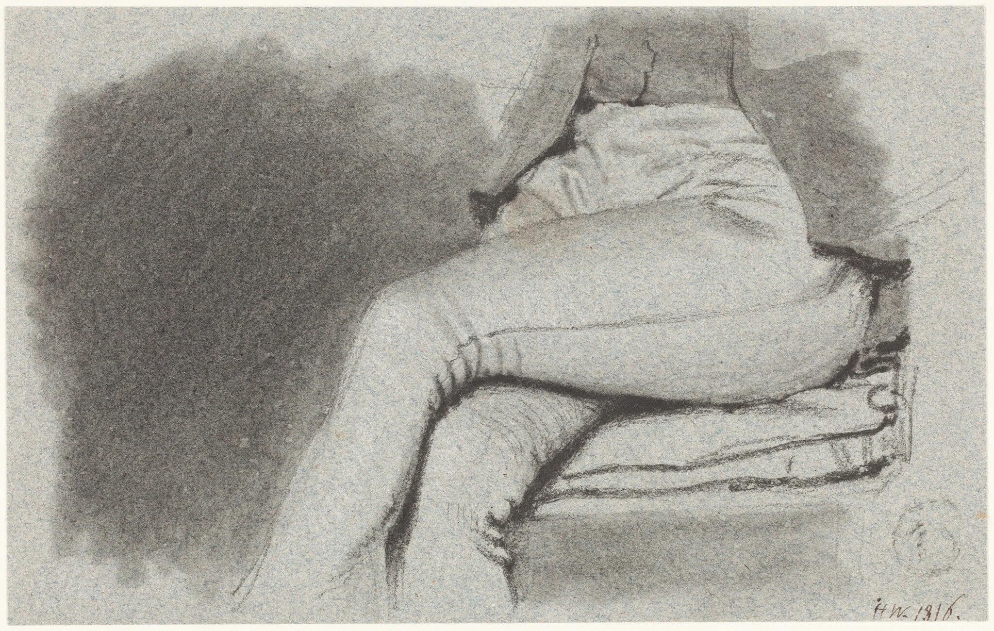 Study of a Seated Man's Legs, by Henry Wyatt, chalk, 1816
