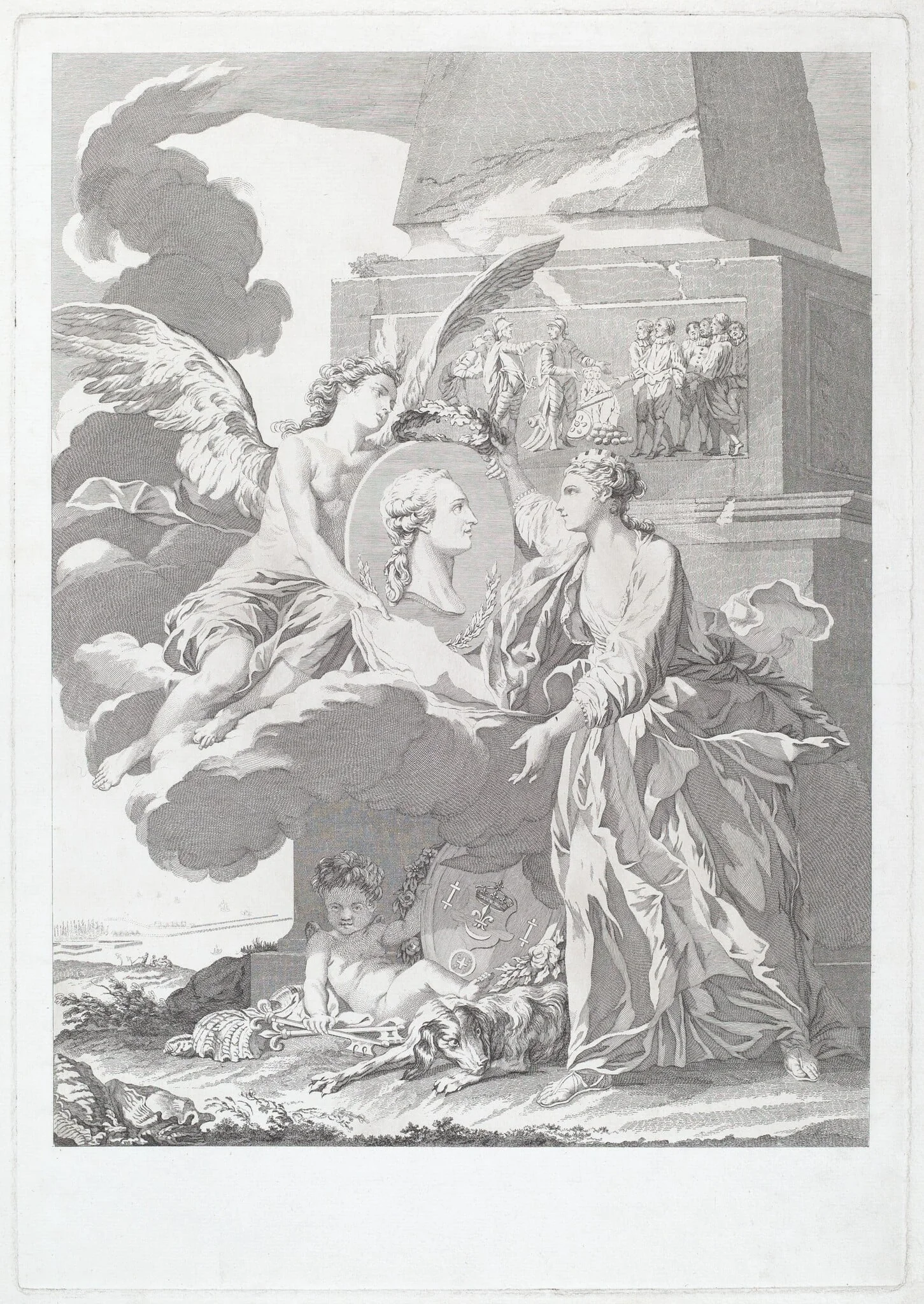 Allegorical Portrait of Pierre Buirette de Belloy, by Louis-Simon Lempereur, ink, 1767