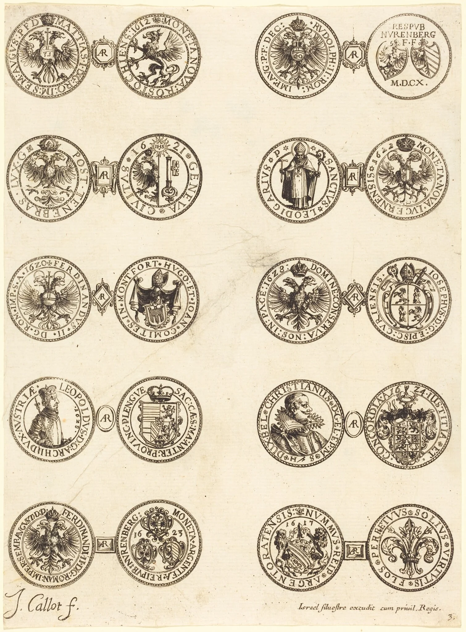 Coins [plate 3], by Jacques Callot, ink, 1630