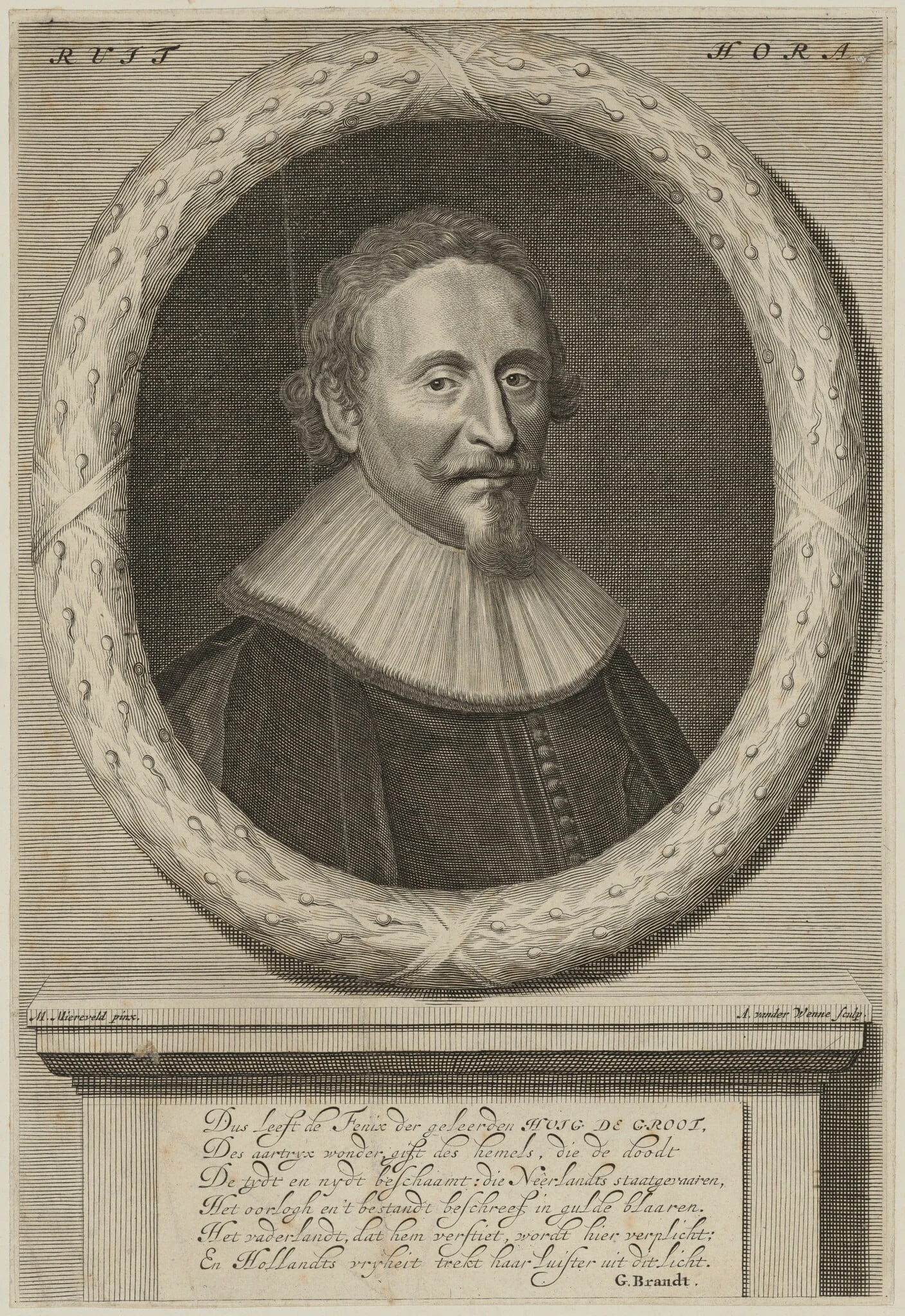 Hugo Grotius, by Abraham Meindersz van der Wenne, ink, 1674
