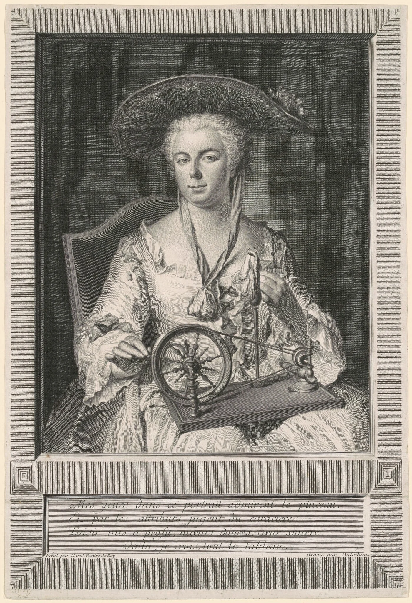 Madame Arlon Spinning Silk, by Jean-Joseph Balechou, ink, 1739