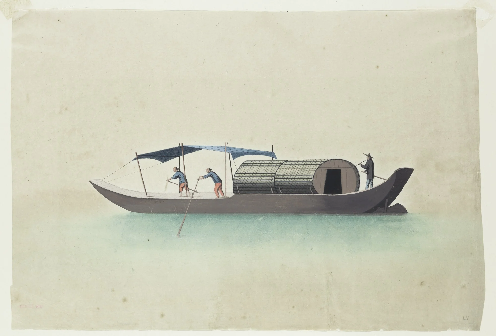 Boat with Three Boatmen, by Unknown, unspecified