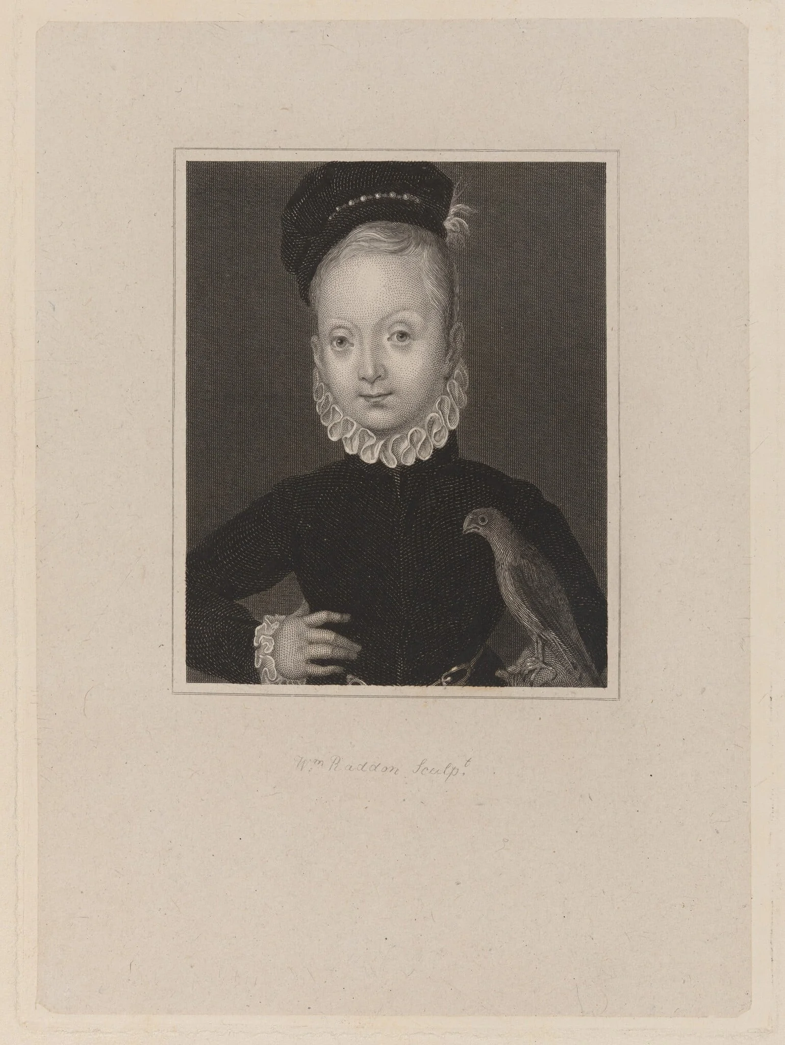 Portrait of Boy with Falcon, by William Raddon, ink, 1830