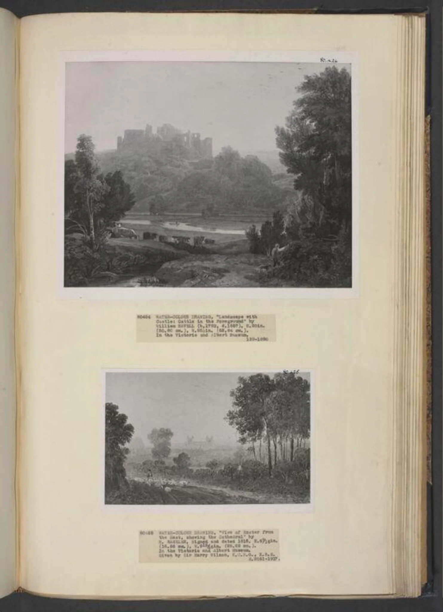 Landscape with castle, cattle in the foreground, by William Havell, watercolor, 1800