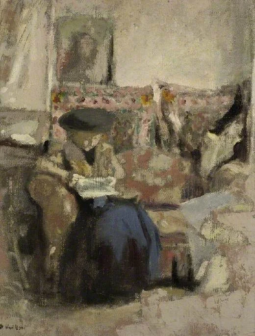 La liseuse au coussin, by Édouard Vuillard, oil, 1905