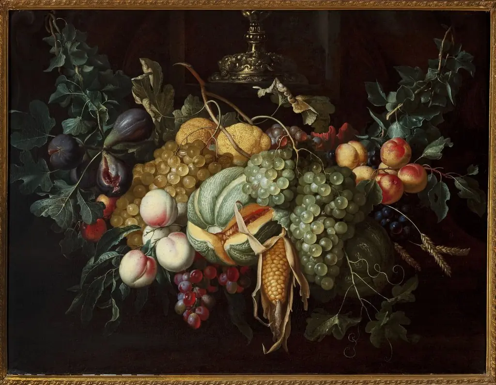 Still life with fruits and corn
