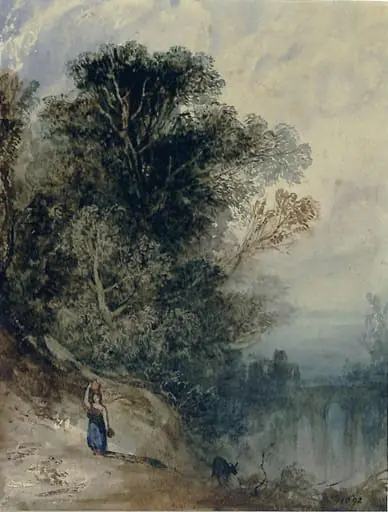 Landscape with peasant girl carrying a pitcher