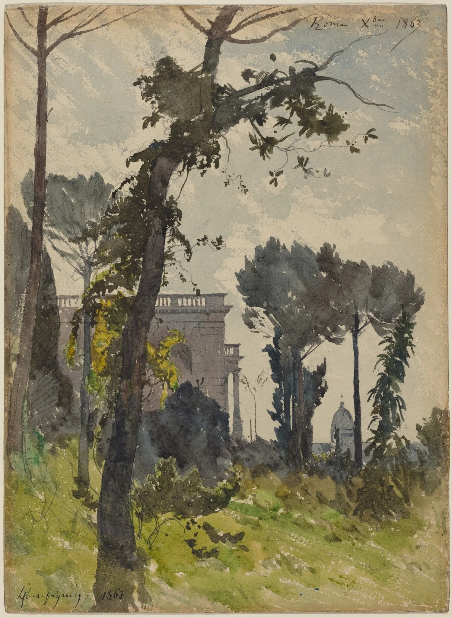View of the Dome of Saint Peter's, Rome, by Henri-Joseph Harpignies, graphite, 1863