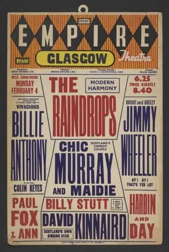 Hanging card advertising the programme for the Empire Theatre, Glasgow, for the week commencing on Monday 4 February, 1963