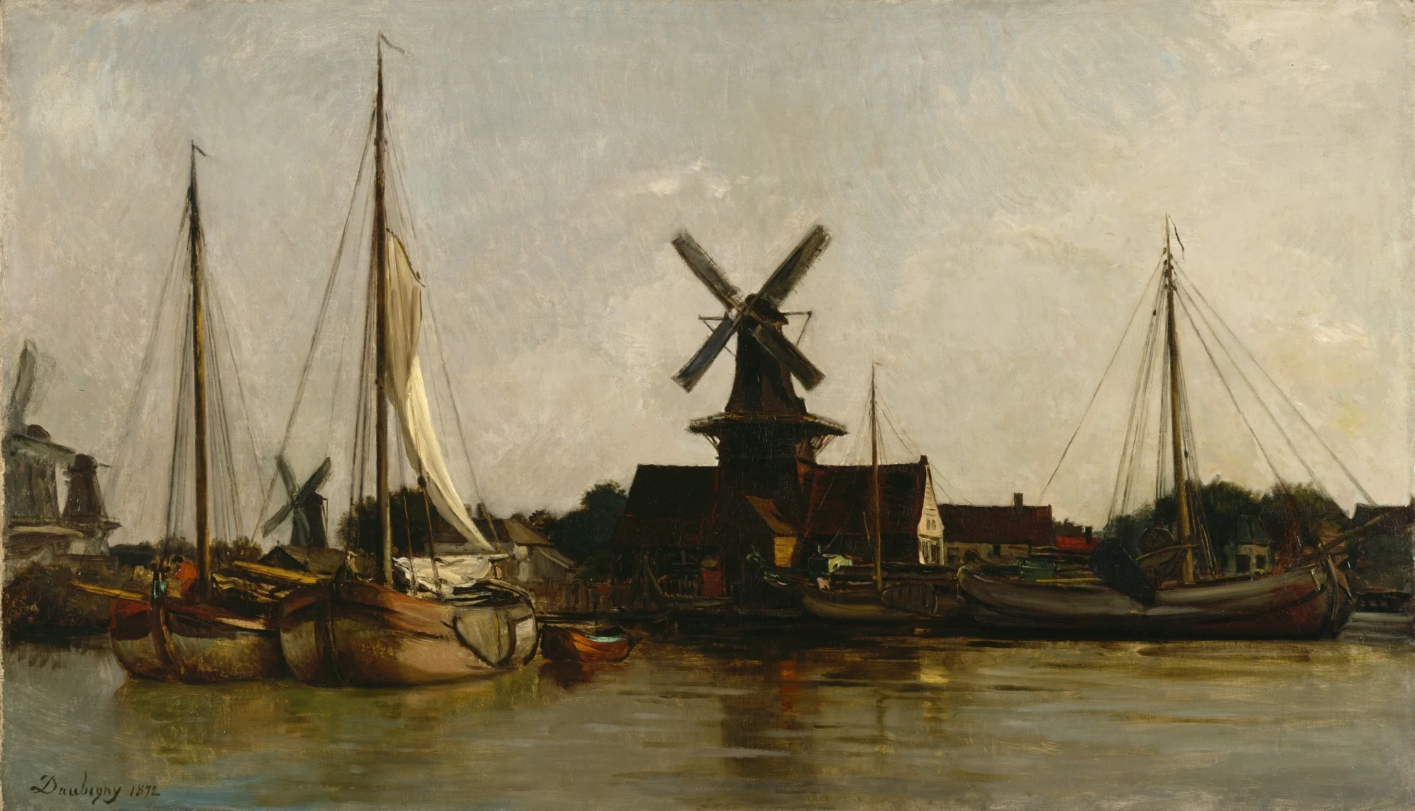 Mills at Dordrecht, by Charles François Daubigny, oil, 1872
