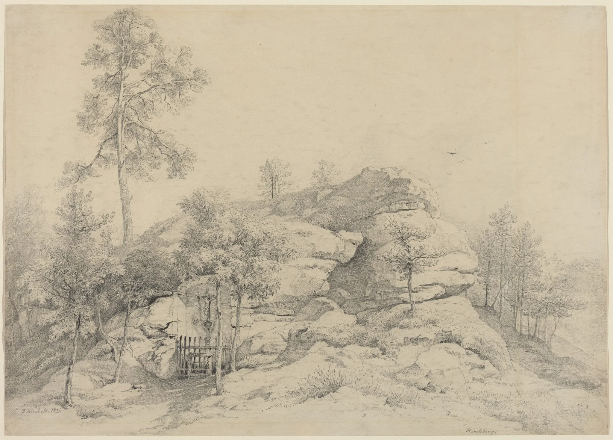 A Wayside Shrine Carved into a Rocky Tor, by Friedrich Philipp Reinhold, graphite, 1821