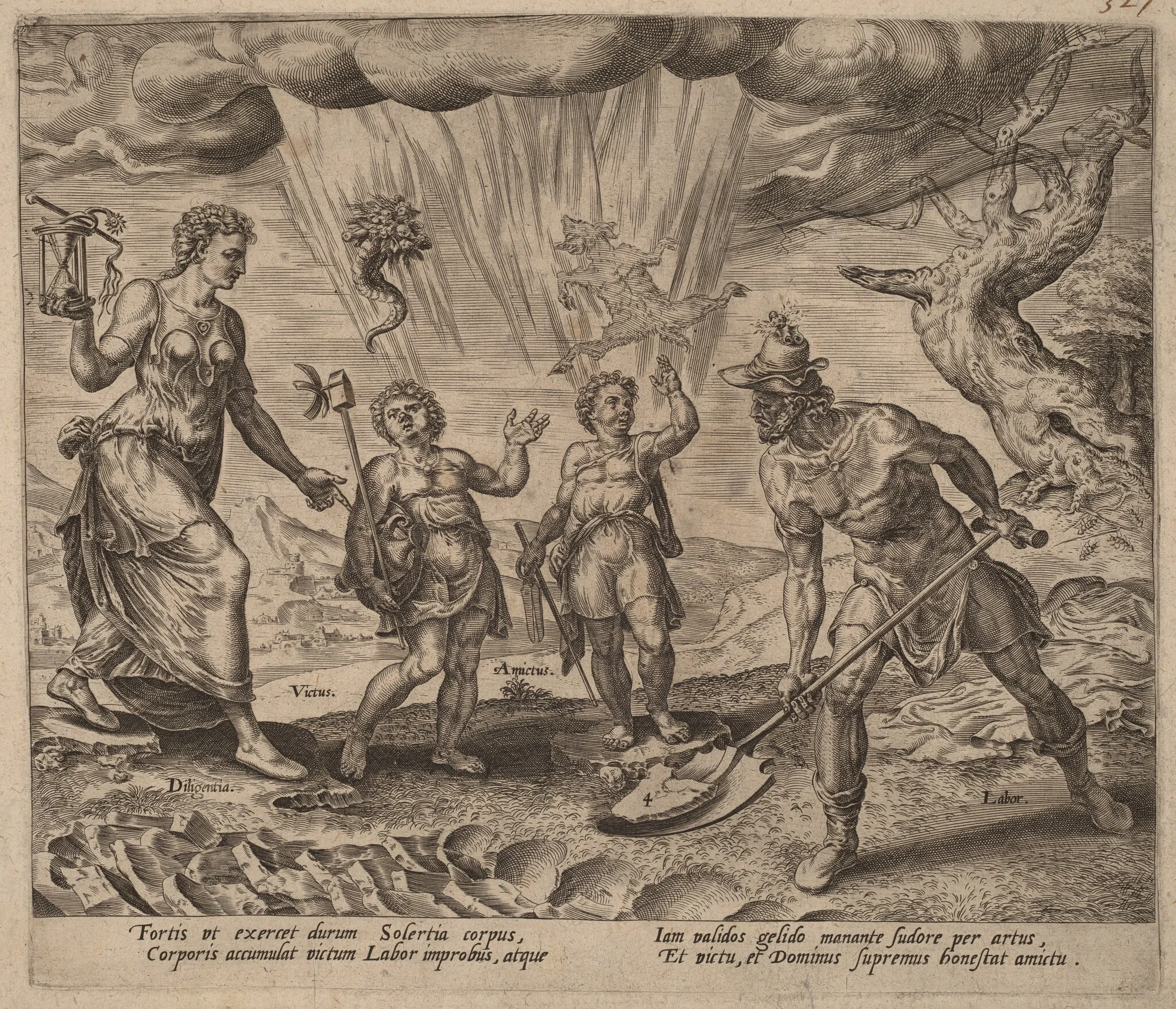 The Lord Endowing the Diligent Worker with Food and Clothing, by Philip Galle, ink, 1572