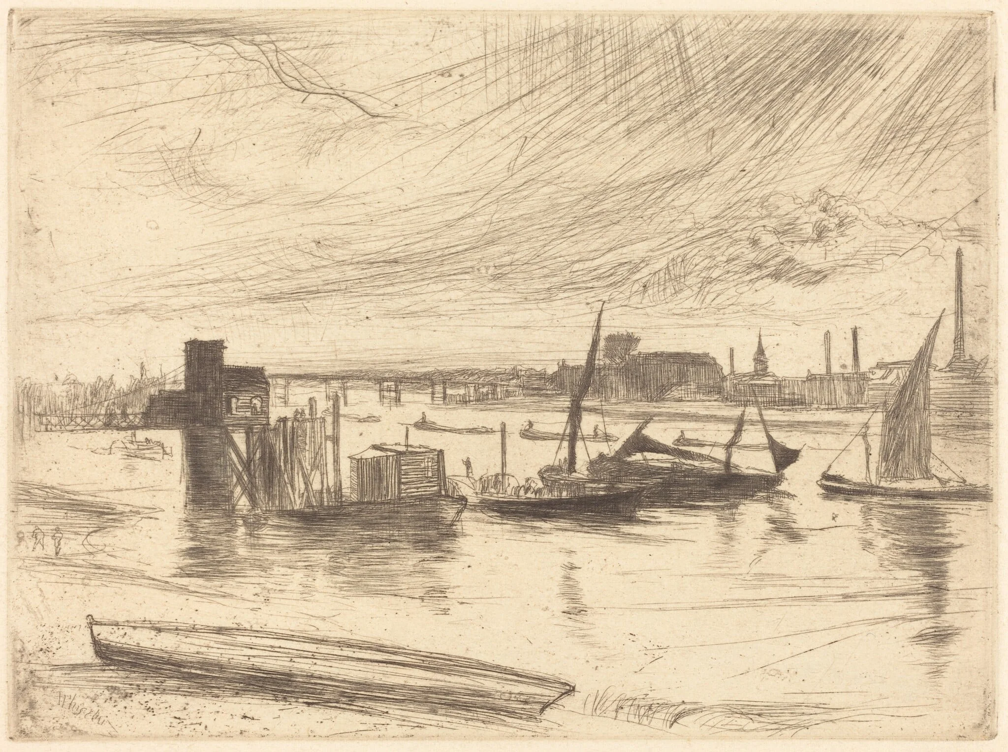 Early Morning, Battersea, by James McNeill Whistler, ink, 1861