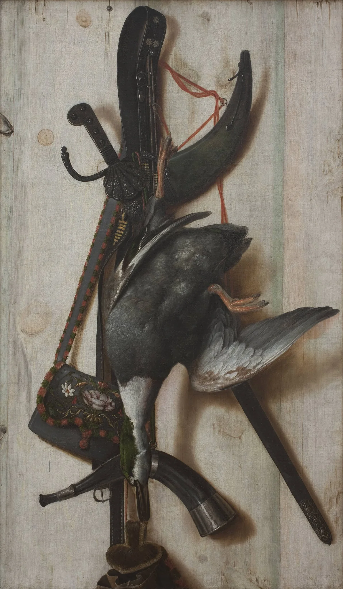 Trompe l'Oeil with Dead Duck and Hunting Implements, by Unknown, 1650