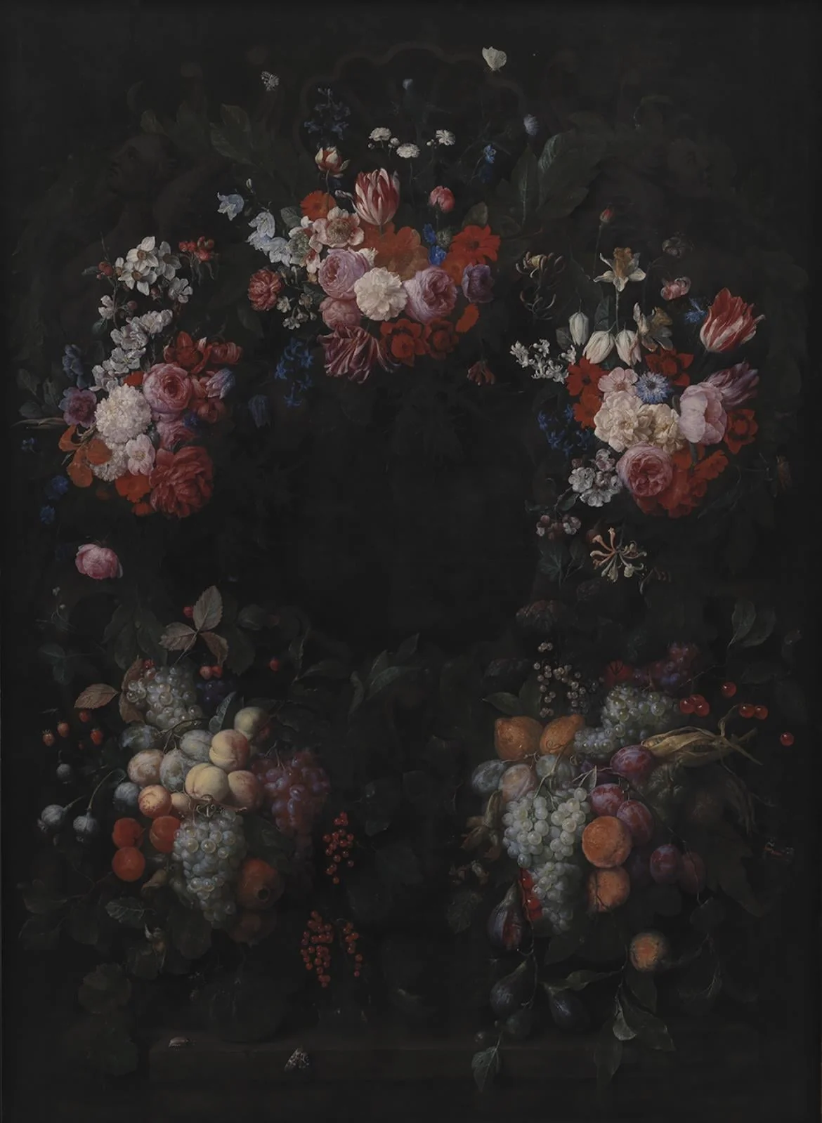 Stone Cartouche with Fruit and Flower Garland, by Unknown, 1664